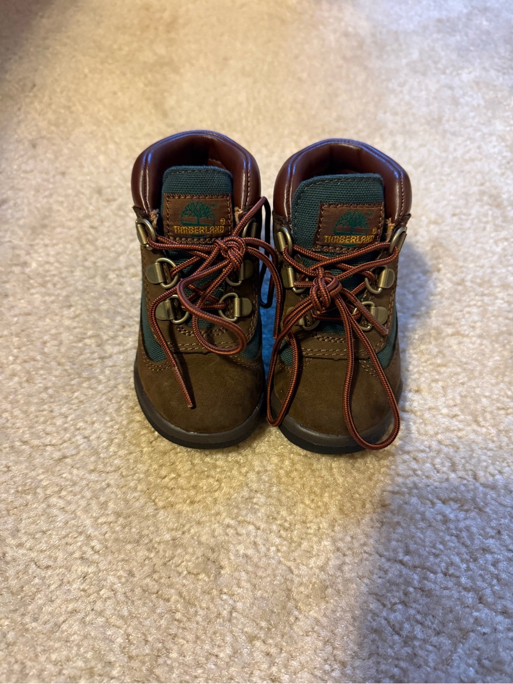 Timberland Kids Brown Suede Hiking Boots - Brown/Green (beef & broccoli)